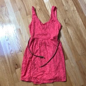 Coral dress with belt